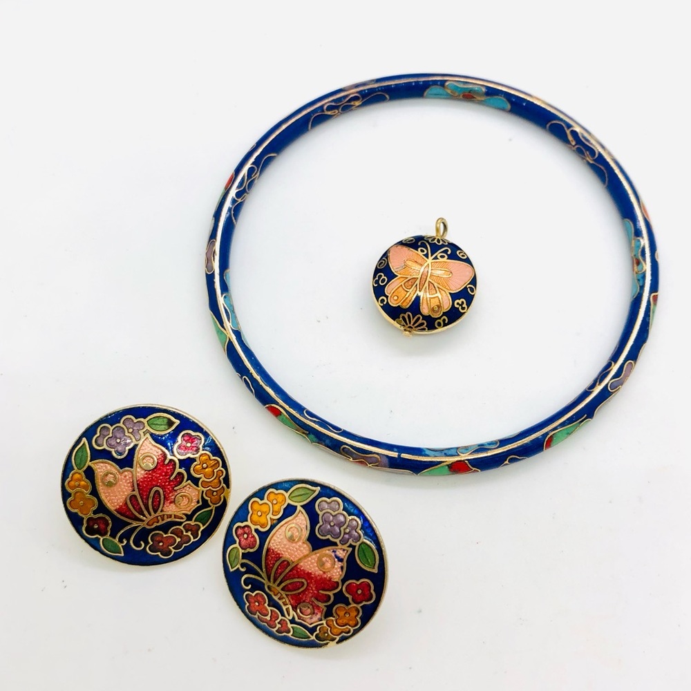 Vintage Butterfly Cloisonné Jewelry Lot